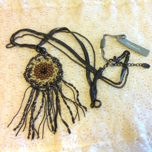 Vintage NEW sandwich jewellery Handmade Bead Pendant VTG Oxidize Silver Necklace - Picture 3 of 7